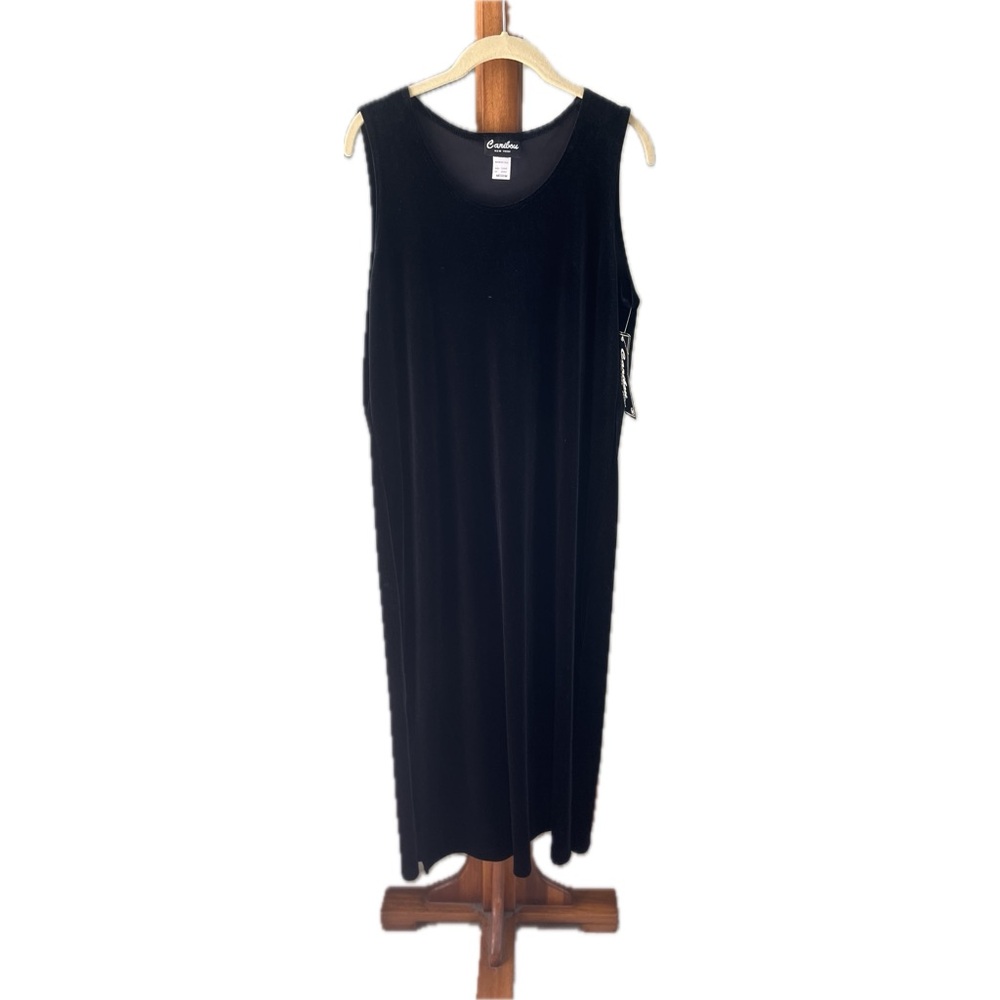 Carilou Black Velvet Sheath Sleeveless Dress Size Medium